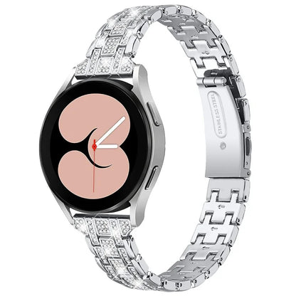 For Samsung Galaxy Watch7 44mm / 40mm Watch Band Rhinestone Decor Double Snap Smart Watch Strap