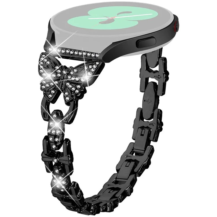 For Samsung Galaxy Watch7 44mm / 40mm Butterfly Bling Rhinestone Decor Watch Band Metal Bracelet
