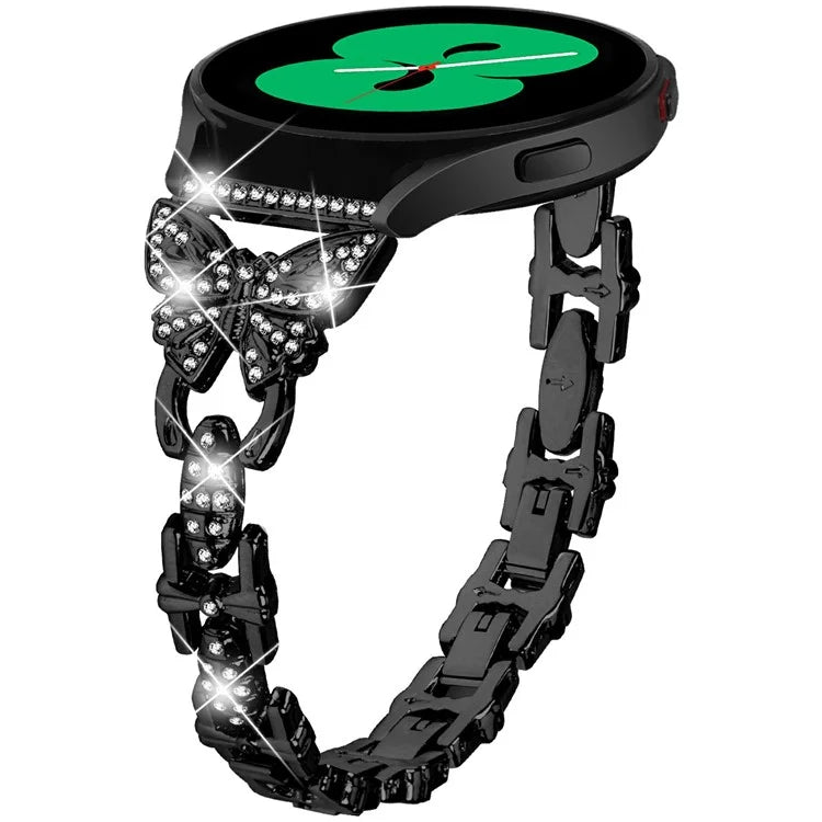 For Samsung Galaxy Watch7 44mm / 40mm Butterfly Bling Rhinestone Decor Watch Band Metal Bracelet