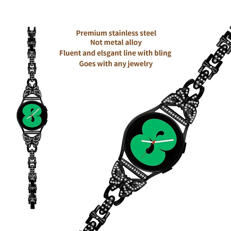 For Samsung Galaxy Watch7 44mm / 40mm Butterfly Bling Rhinestone Decor Watch Band Metal Bracelet