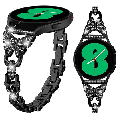 For Samsung Galaxy Watch7 44mm / 40mm Butterfly Bling Rhinestone Decor Watch Band Metal Bracelet