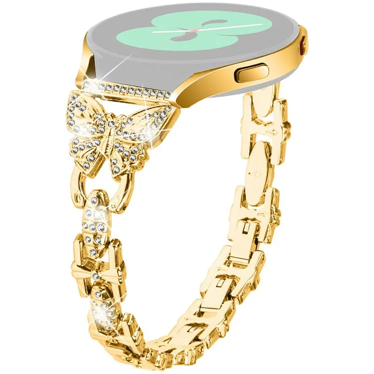 For Samsung Galaxy Watch7 44mm / 40mm Butterfly Bling Rhinestone Decor Watch Band Metal Bracelet