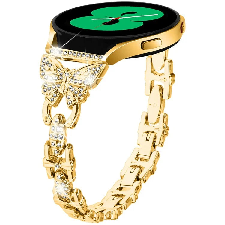 For Samsung Galaxy Watch7 44mm / 40mm Butterfly Bling Rhinestone Decor Watch Band Metal Bracelet