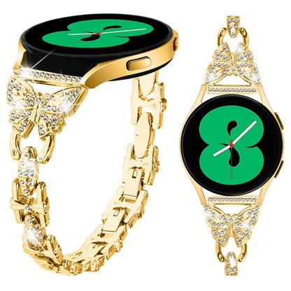 For Samsung Galaxy Watch7 44mm / 40mm Butterfly Bling Rhinestone Decor Watch Band Metal Bracelet