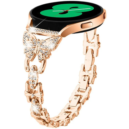For Samsung Galaxy Watch7 44mm / 40mm Butterfly Bling Rhinestone Decor Watch Band Metal Bracelet