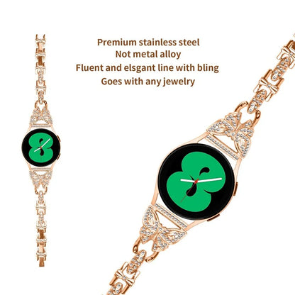 For Samsung Galaxy Watch7 44mm / 40mm Butterfly Bling Rhinestone Decor Watch Band Metal Bracelet