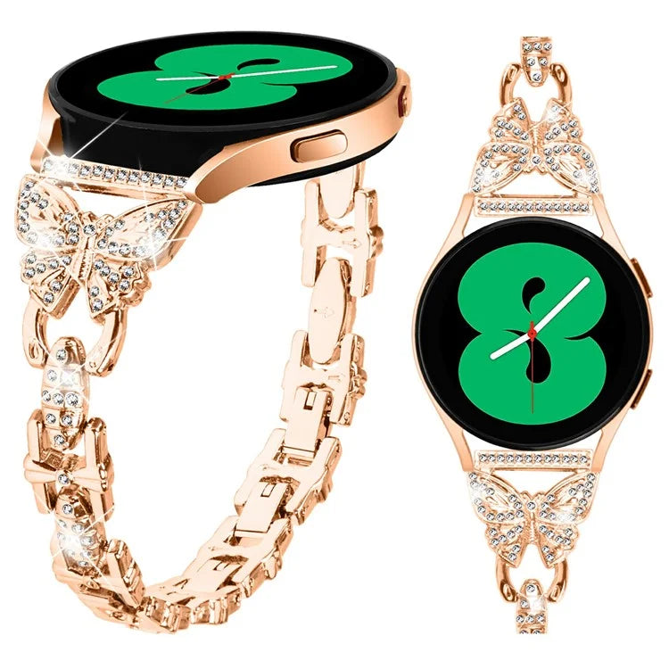 For Samsung Galaxy Watch7 44mm / 40mm Butterfly Bling Rhinestone Decor Watch Band Metal Bracelet