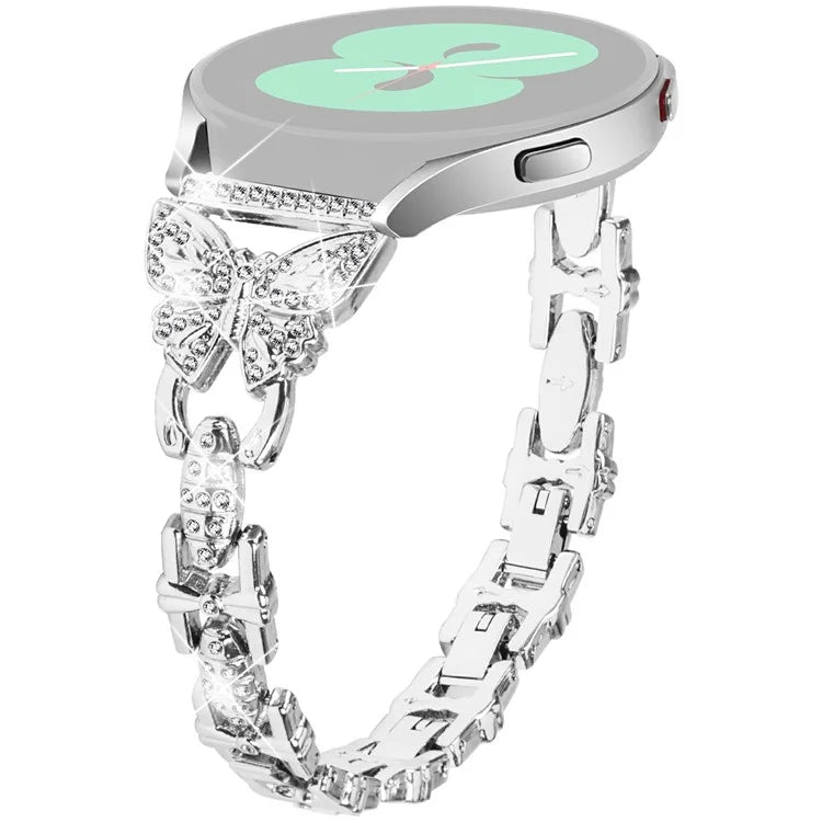 For Samsung Galaxy Watch7 44mm / 40mm Butterfly Bling Rhinestone Decor Watch Band Metal Bracelet