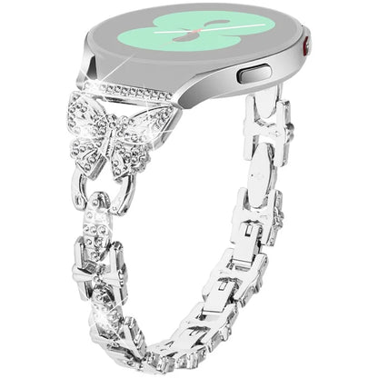 For Samsung Galaxy Watch7 44mm / 40mm Butterfly Bling Rhinestone Decor Watch Band Metal Bracelet