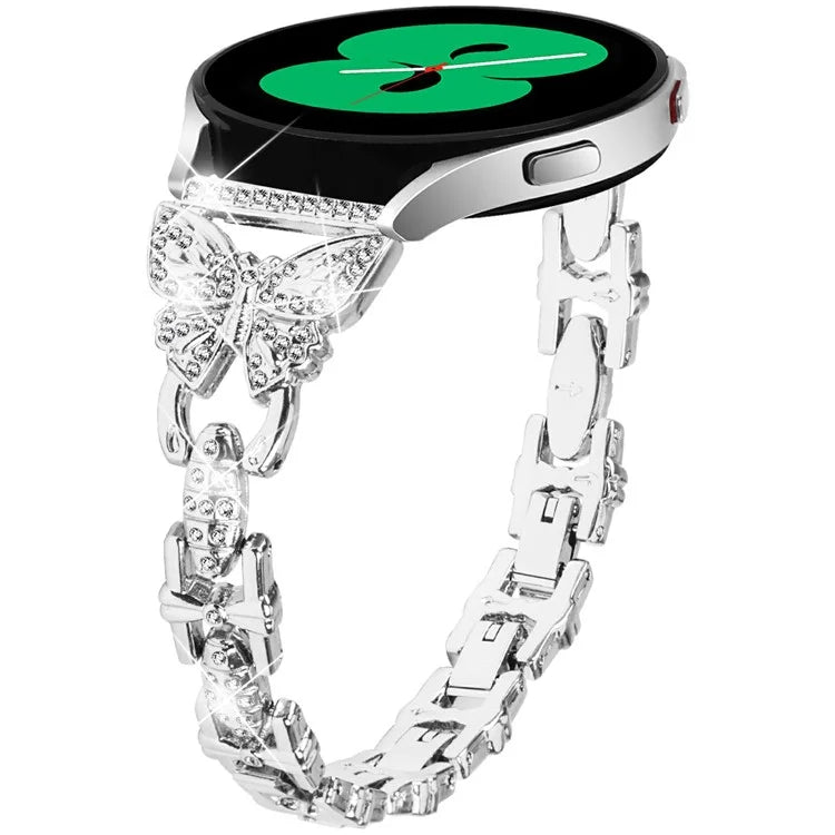 For Samsung Galaxy Watch7 44mm / 40mm Butterfly Bling Rhinestone Decor Watch Band Metal Bracelet