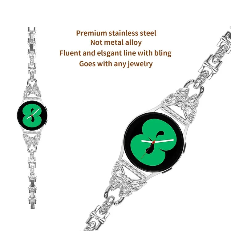For Samsung Galaxy Watch7 44mm / 40mm Butterfly Bling Rhinestone Decor Watch Band Metal Bracelet