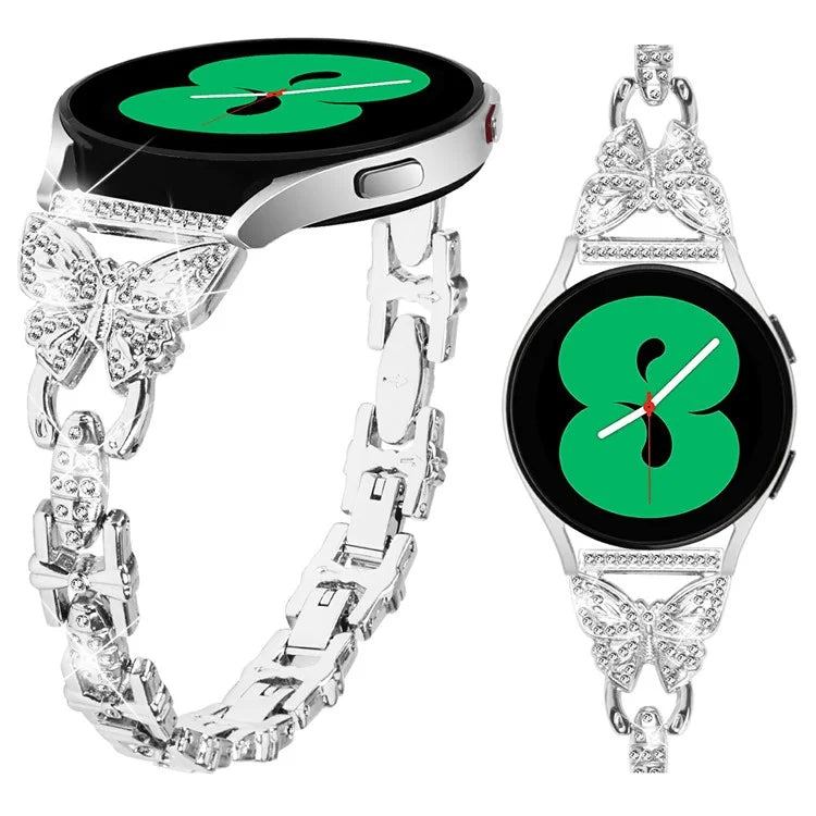 For Samsung Galaxy Watch7 44mm / 40mm Butterfly Bling Rhinestone Decor Watch Band Metal Bracelet