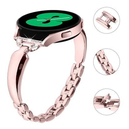 Watch Band for Samsung Galaxy Watch7 44mm / 40mm Replacement Strap D-Shape Rhinestone Decor Alloy Watch Band