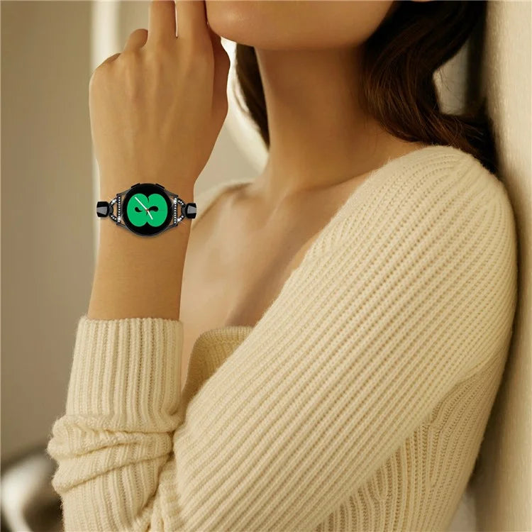 Watch Band for Samsung Galaxy Watch7 44mm / 40mm Replacement Strap D-Shape Rhinestone Decor Alloy Watch Band
