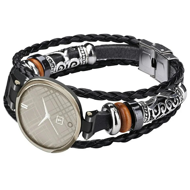 For Garmin Lily Ethnic Band Bracelet Leather+Metal Wrist Strap with Tool