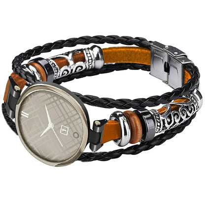For Garmin Lily Ethnic Band Bracelet Leather+Metal Wrist Strap with Tool