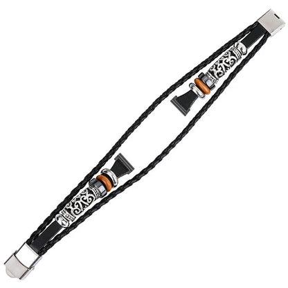 For Garmin Lily 2 Ethnic Band Bracelet Leather+Metal Wrist Strap
