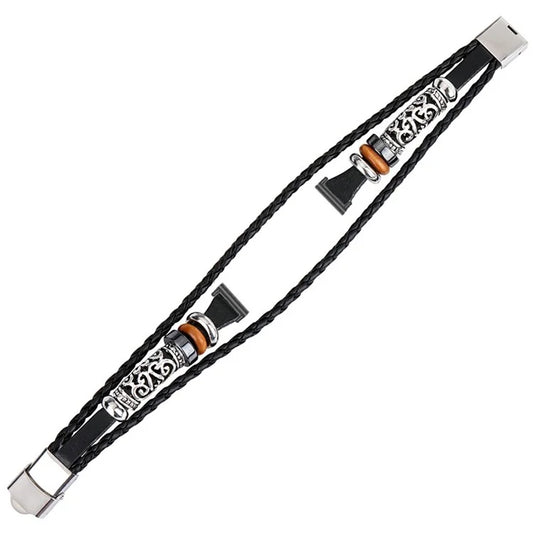 For Garmin Lily 2 Ethnic Band Bracelet Leather+Metal Wrist Strap