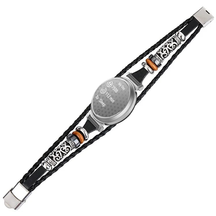 For Garmin Lily 2 Ethnic Band Bracelet Leather+Metal Wrist Strap