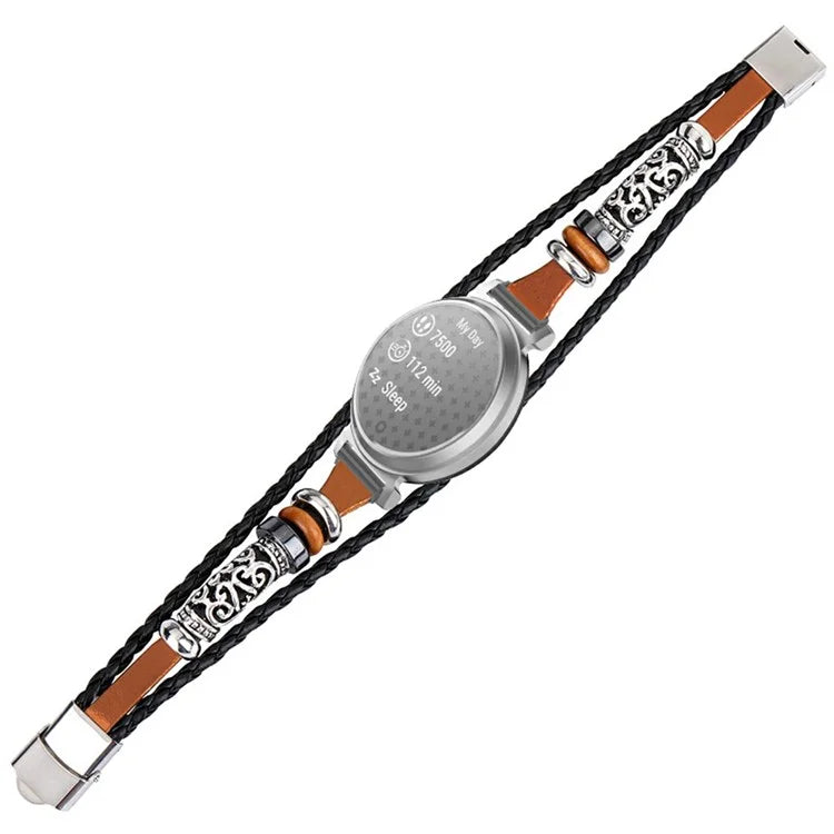 For Garmin Lily 2 Ethnic Band Bracelet Leather+Metal Wrist Strap