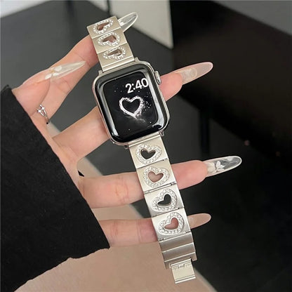 Hollow Heart Metal Strap for Apple Watch Series 10 42mm  /  9 8 7 41mm  /  SE (2023) SE (2022) SE 6 5 4 40mm  /  3 2 1 38mm