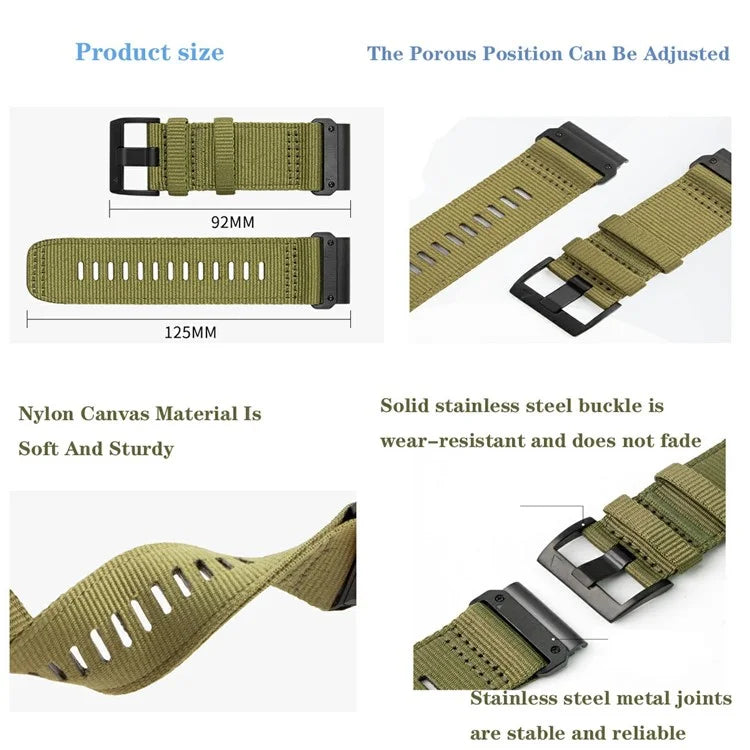 Watchband for Garmin Fenix 8 / Fenix E 47mm / Epix Gen2 / Descent G1 Universal 22mm Quick Release Nylon Canvas Watch Strap