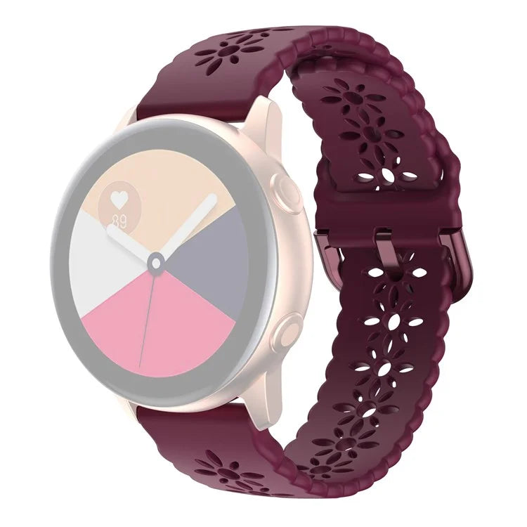For Samsung Galaxy Watch3 45mm/Huawei Watch GT 3 Pro 46mm/Garmin Venu 2 Soft Silicone Sport Strap 22mm Hollowed-out Plum Blossom Replacement Wristband