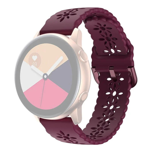 For Samsung Galaxy Watch3 45mm/Huawei Watch GT 3 Pro 46mm/Garmin Venu 2 Soft Silicone Sport Strap 22mm Hollowed-out Plum Blossom Replacement Wristband