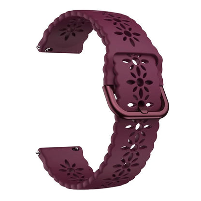 For Samsung Galaxy Watch3 45mm/Huawei Watch GT 3 Pro 46mm/Garmin Venu 2 Soft Silicone Sport Strap 22mm Hollowed-out Plum Blossom Replacement Wristband