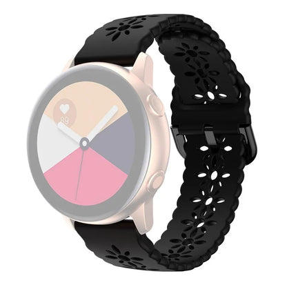 For Samsung Galaxy Watch3 45mm/Huawei Watch GT 3 Pro 46mm/Garmin Venu 2 Soft Silicone Sport Strap 22mm Hollowed-out Plum Blossom Replacement Wristband