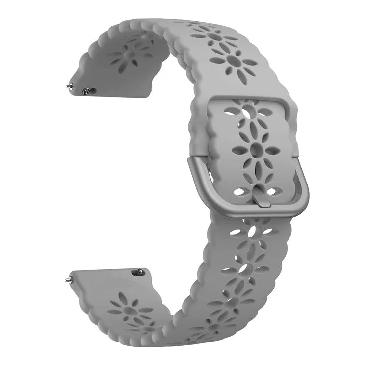 For Samsung Galaxy Watch3 45mm/Huawei Watch GT 3 Pro 46mm/Garmin Venu 2 Soft Silicone Sport Strap 22mm Hollowed-out Plum Blossom Replacement Wristband