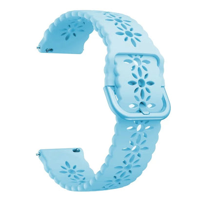 For Samsung Galaxy Watch3 45mm/Huawei Watch GT 3 Pro 46mm/Garmin Venu 2 Soft Silicone Sport Strap 22mm Hollowed-out Plum Blossom Replacement Wristband