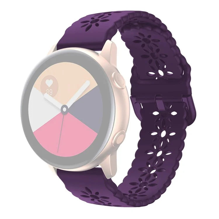 For Samsung Galaxy Watch3 45mm/Huawei Watch GT 3 Pro 46mm/Garmin Venu 2 Soft Silicone Sport Strap 22mm Hollowed-out Plum Blossom Replacement Wristband