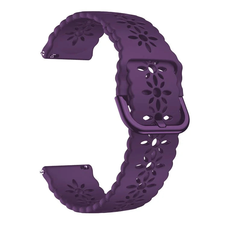 For Samsung Galaxy Watch3 45mm/Huawei Watch GT 3 Pro 46mm/Garmin Venu 2 Soft Silicone Sport Strap 22mm Hollowed-out Plum Blossom Replacement Wristband