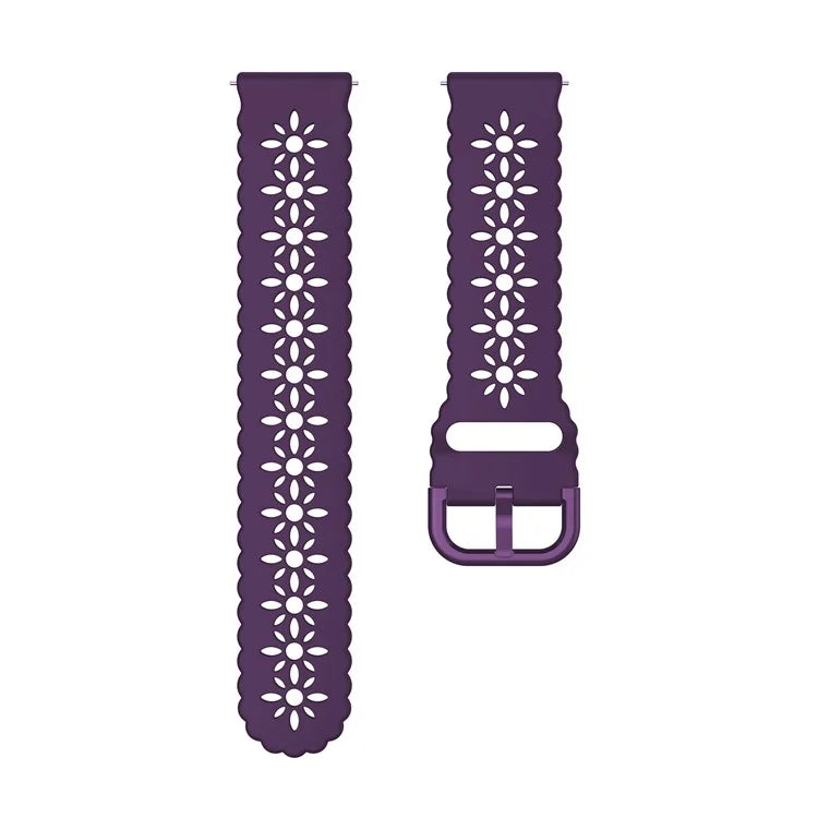 For Samsung Galaxy Watch3 45mm/Huawei Watch GT 3 Pro 46mm/Garmin Venu 2 Soft Silicone Sport Strap 22mm Hollowed-out Plum Blossom Replacement Wristband