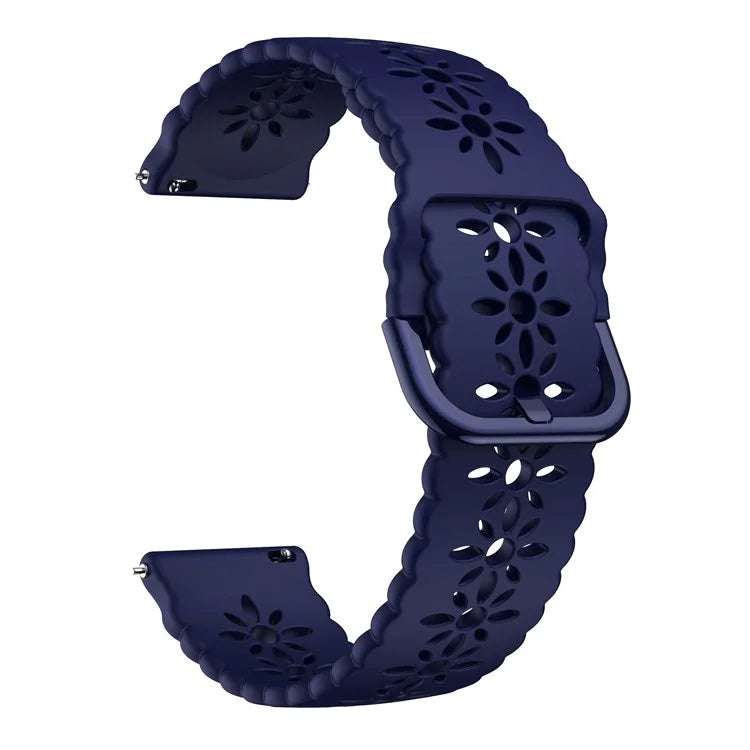 For Samsung Galaxy Watch3 45mm/Huawei Watch GT 3 Pro 46mm/Garmin Venu 2 Soft Silicone Sport Strap 22mm Hollowed-out Plum Blossom Replacement Wristband