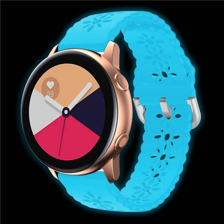 For Samsung Galaxy Watch3 45mm/Huawei Watch GT 3 Pro 46mm/Garmin Venu 2 Soft Silicone Sport Strap 22mm Hollowed-out Plum Blossom Replacement Wristband
