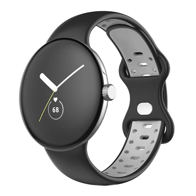 For Google Pixel Watch Dual Color Replacement Wrist Strap Silicone Adjustable Watch Band, S Size