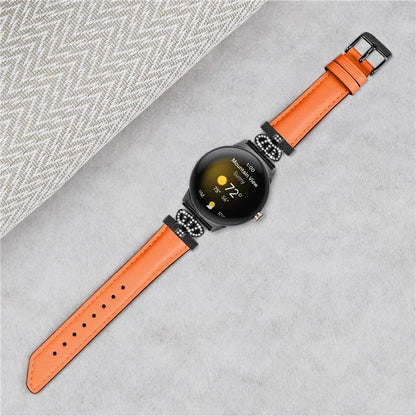 Black Buckle Watch Strap for Google Pixel Watch / Pixel Watch 2 Genuine Cowhide Leather Band with Crown Rhinestone