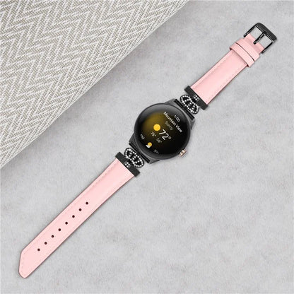 Black Buckle Watch Strap for Google Pixel Watch / Pixel Watch 2 Genuine Cowhide Leather Band with Crown Rhinestone
