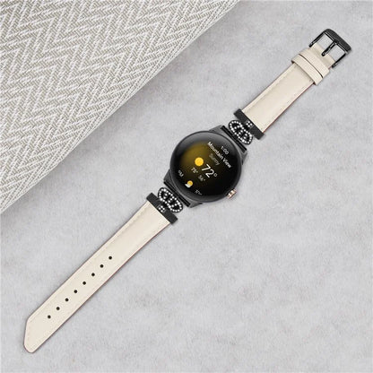 Black Buckle Watch Strap for Google Pixel Watch / Pixel Watch 2 Genuine Cowhide Leather Band with Crown Rhinestone