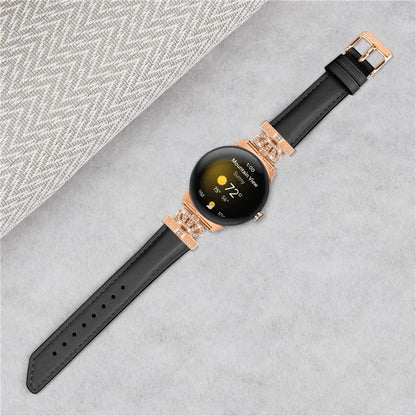 Rose Gold Buckle Watch Band for Google Pixel Watch / Pixel Watch 2 Crown Rhinestone Genuine Cowhide Leather Strap