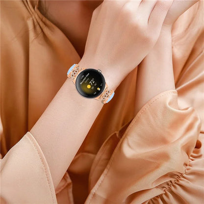 Rose Gold Buckle Watch Band for Google Pixel Watch / Pixel Watch 2 Crown Rhinestone Genuine Cowhide Leather Strap