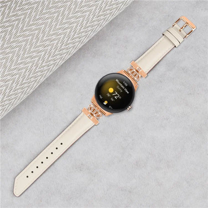 Rose Gold Buckle Watch Band for Google Pixel Watch / Pixel Watch 2 Crown Rhinestone Genuine Cowhide Leather Strap
