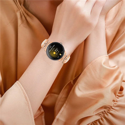 Rose Gold Buckle Watch Band for Google Pixel Watch / Pixel Watch 2 Crown Rhinestone Genuine Cowhide Leather Strap