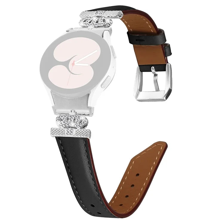Wristband for Samsung Galaxy Watch6 40mm 44mm / Watch6 Classic 43mm 47mm Rhinestone Crown Connector Watch Strap with Silver Buckle