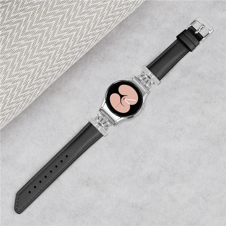 Wristband for Samsung Galaxy Watch6 40mm 44mm / Watch6 Classic 43mm 47mm Rhinestone Crown Connector Watch Strap with Silver Buckle