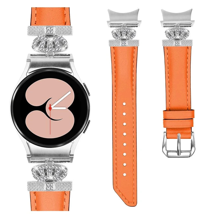 Wristband for Samsung Galaxy Watch6 40mm 44mm / Watch6 Classic 43mm 47mm Rhinestone Crown Connector Watch Strap with Silver Buckle