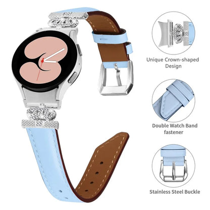 Wristband for Samsung Galaxy Watch6 40mm 44mm / Watch6 Classic 43mm 47mm Rhinestone Crown Connector Watch Strap with Silver Buckle