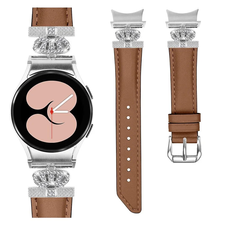 Wristband for Samsung Galaxy Watch6 40mm 44mm / Watch6 Classic 43mm 47mm Rhinestone Crown Connector Watch Strap with Silver Buckle